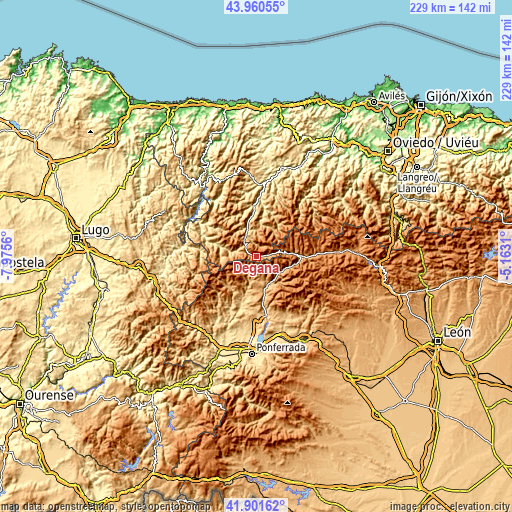 Topographic map of Degaña