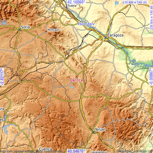 Topographic map of Daroca