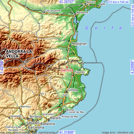 Topographic map of Darnius