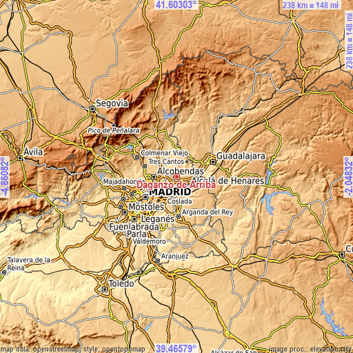 Topographic map of Daganzo de Arriba
