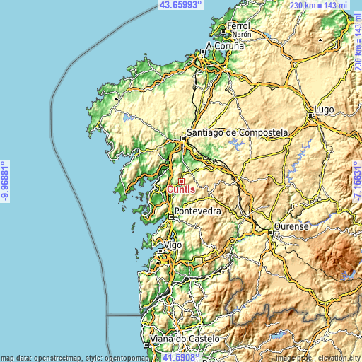 Topographic map of Cuntis