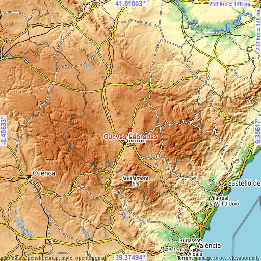 Topographic map of Cuevas Labradas