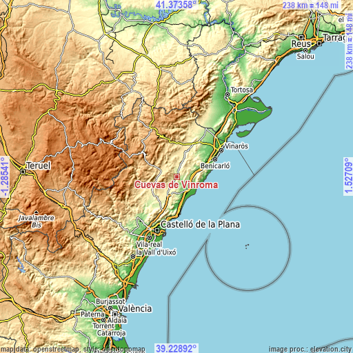 Topographic map of Cuevas de Vinromá