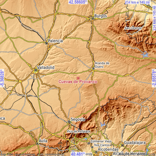 Topographic map of Cuevas de Provanco