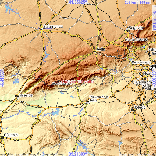 Topographic map of Cuevas del Valle