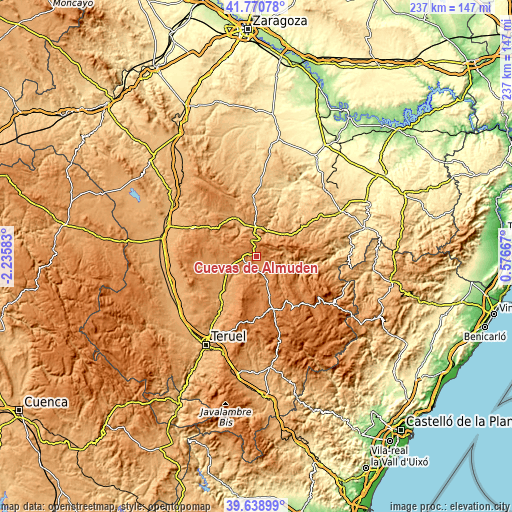 Topographic map of Cuevas de Almudén