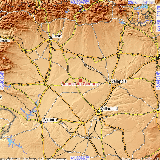 Topographic map of Cuenca de Campos