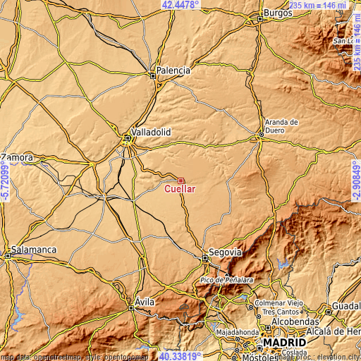 Topographic map of Cuéllar