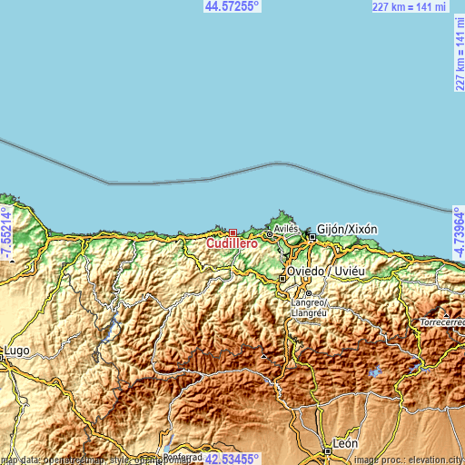 Topographic map of Cudillero