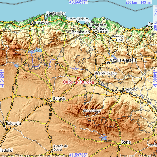 Topographic map of Cubo de Bureba