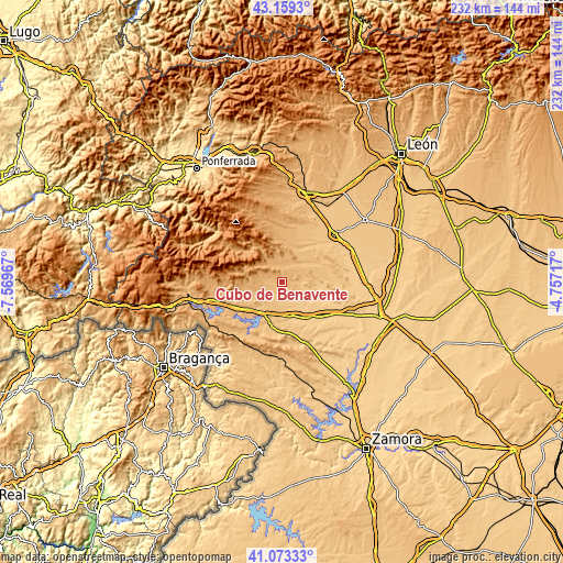 Topographic map of Cubo de Benavente