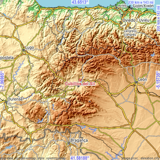 Topographic map of Cubillos del Sil