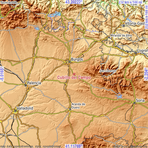 Topographic map of Cubillo del Campo