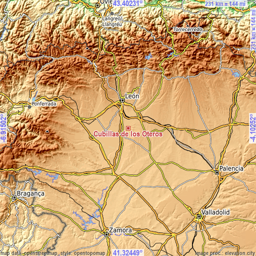 Topographic map of Cubillas de los Oteros