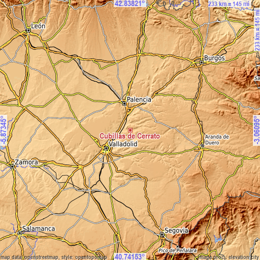 Topographic map of Cubillas de Cerrato