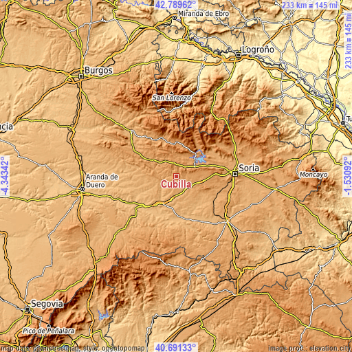 Topographic map of Cubilla