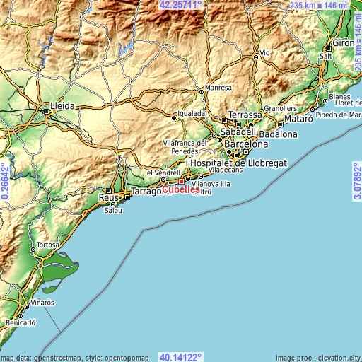 Topographic map of Cubelles