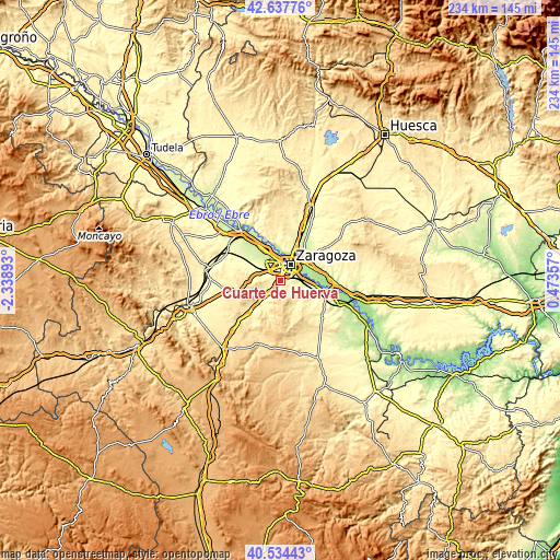 Topographic map of Cuarte de Huerva
