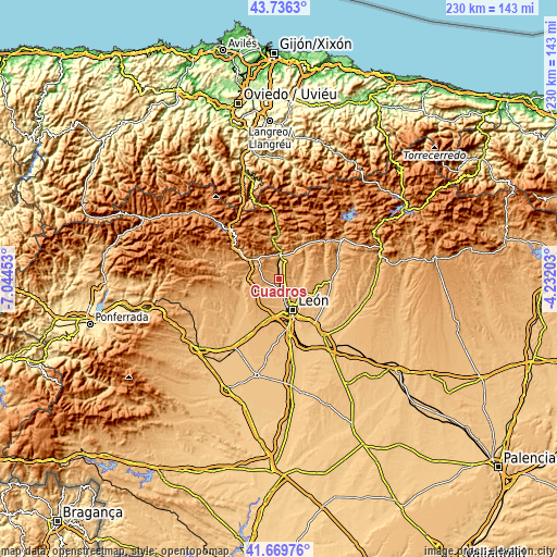 Topographic map of Cuadros