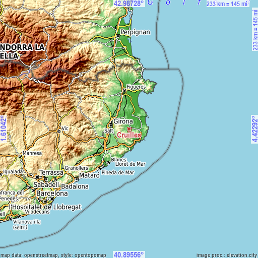 Topographic map of Cruïlles