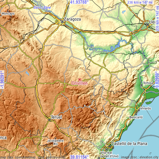 Topographic map of Crivillén