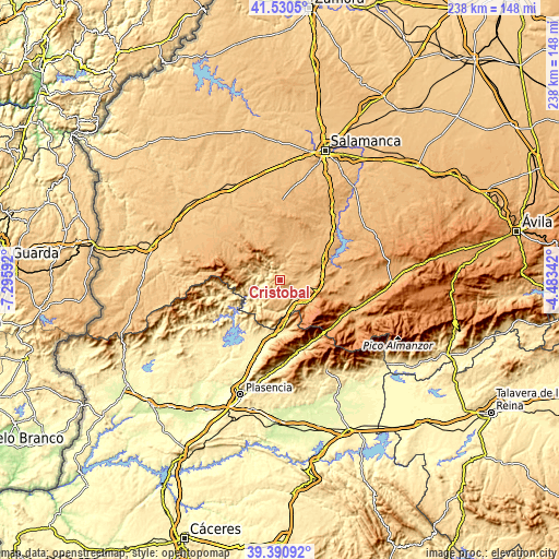 Topographic map of Cristóbal