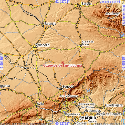 Topographic map of Cozuelos de Fuentidueña