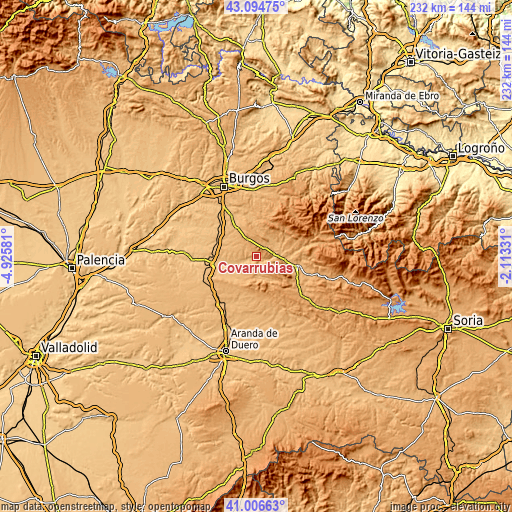 Topographic map of Covarrubias