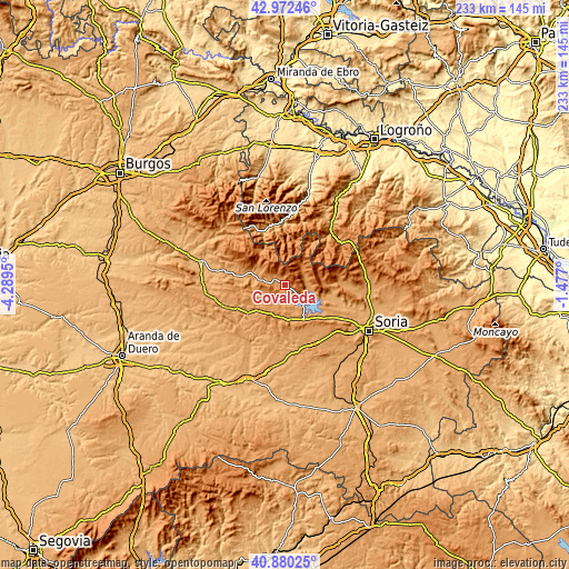 Topographic map of Covaleda