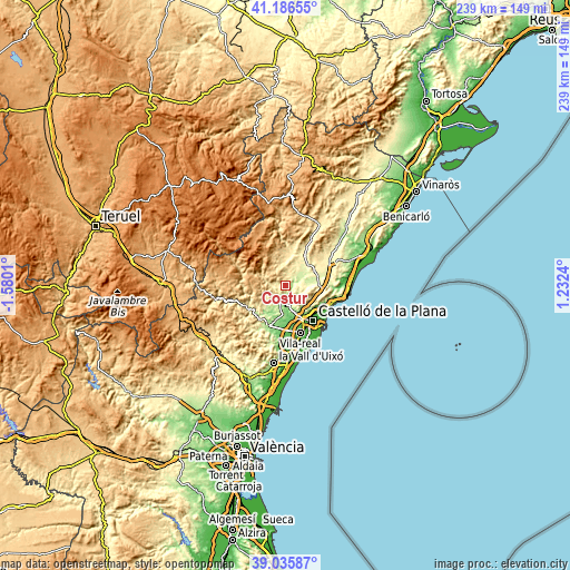 Topographic map of Costur