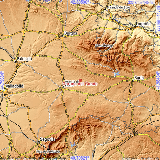 Topographic map of Coruña del Conde