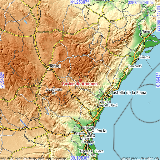 Topographic map of Cortes de Arenoso