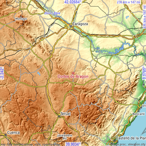 Topographic map of Cortes de Aragón