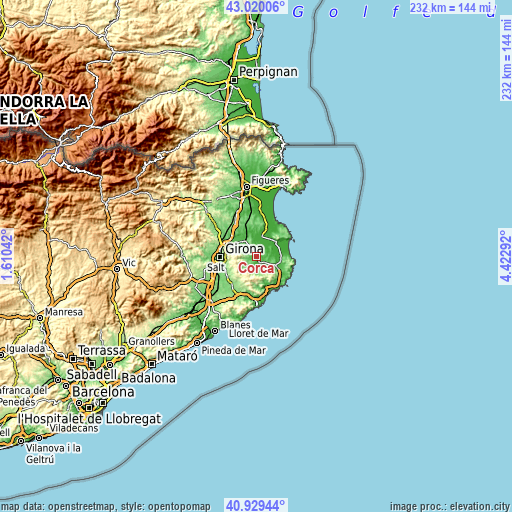 Topographic map of Corçà