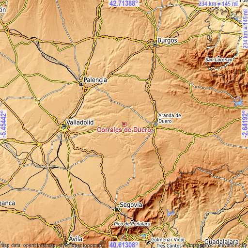 Topographic map of Corrales de Duero