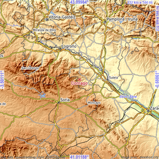 Topographic map of Cornago