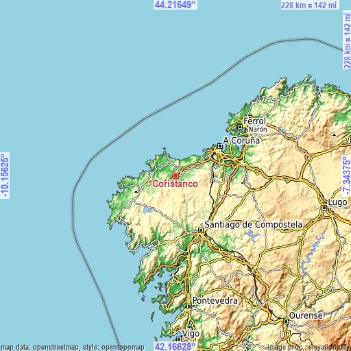 Topographic map of Coristanco