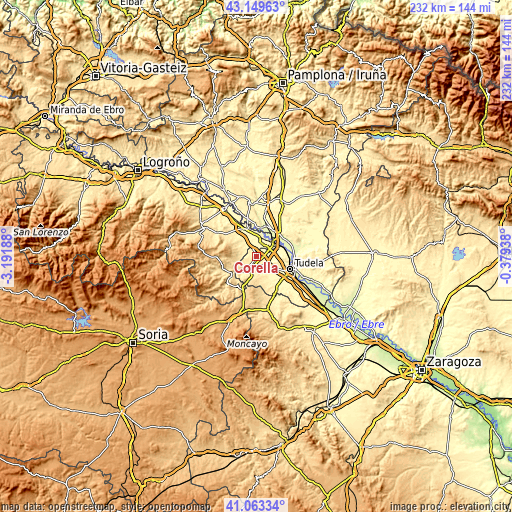 Topographic map of Corella