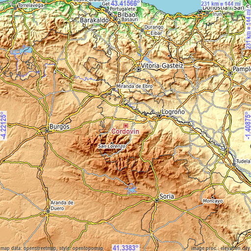 Topographic map of Cordovín