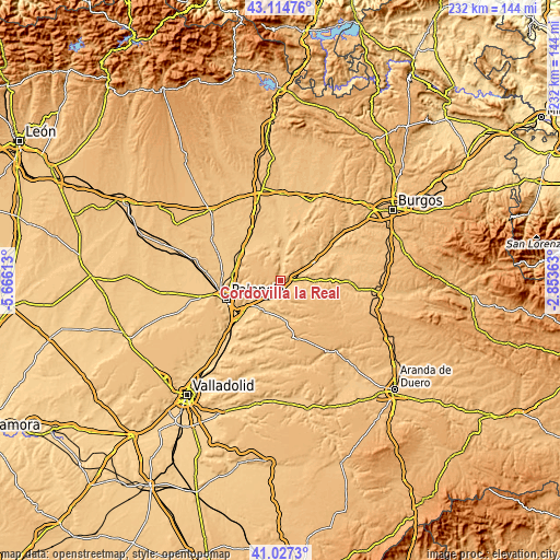 Topographic map of Cordovilla la Real