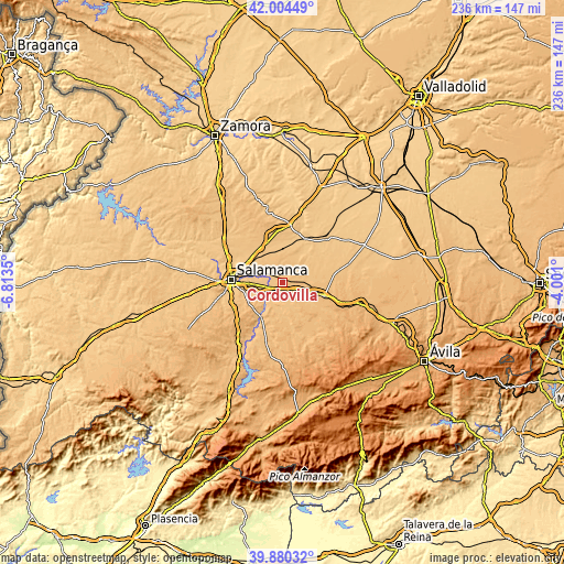 Topographic map of Cordovilla