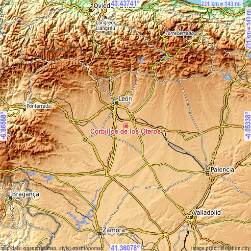 Topographic map of Corbillos de los Oteros