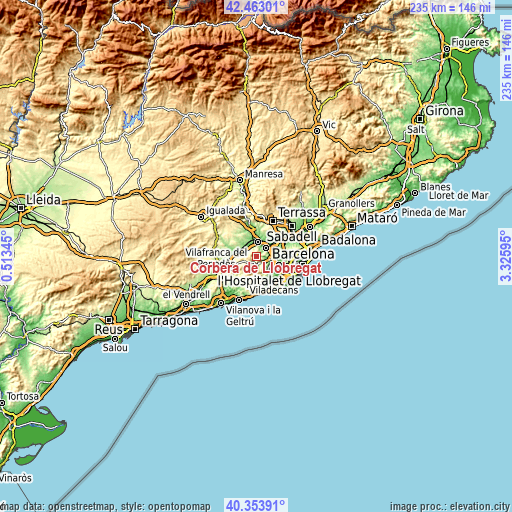 Topographic map of Corbera de Llobregat