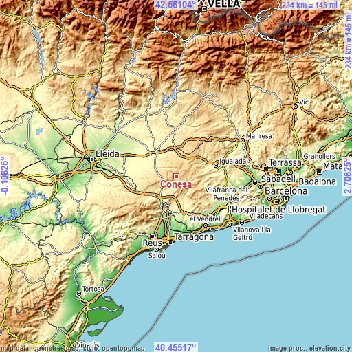 Topographic map of Conesa