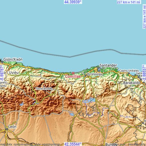 Topographic map of Comillas