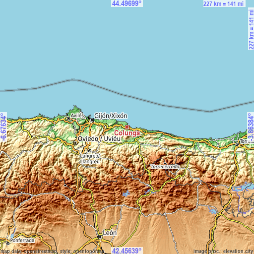 Topographic map of Colunga