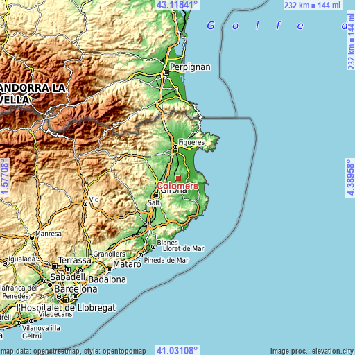 Topographic map of Colomers