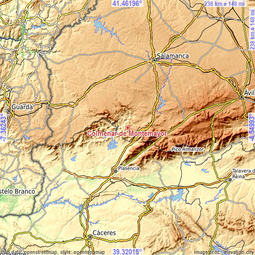 Topographic map of Colmenar de Montemayor