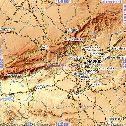 Topographic map of Colmenar del Arroyo