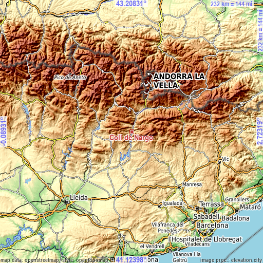 Topographic map of Coll de Nargó